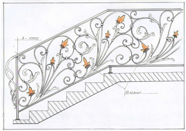 Кованая лестница эскиз 2